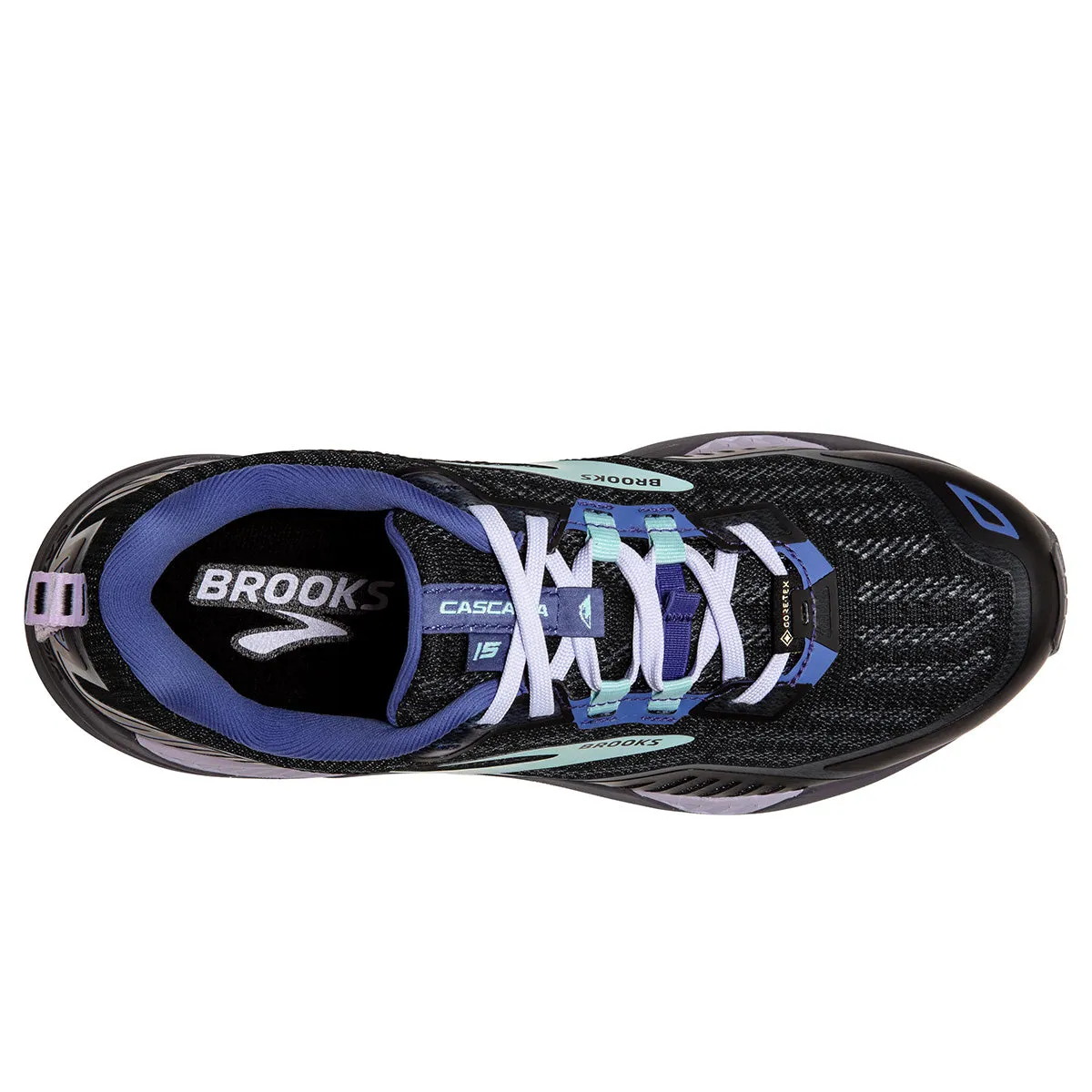 Womens Brooks Cascadia 15 GTX Waterproof Trail Running Shoes in Black/Marlin/Blue