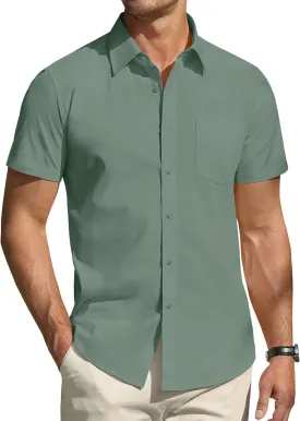DEMEANOR Cotton Mens Dress Shirts Short Sleeve Button Down Shirts Formal Summer Dress Shirt Casual Button Up Shirts Men