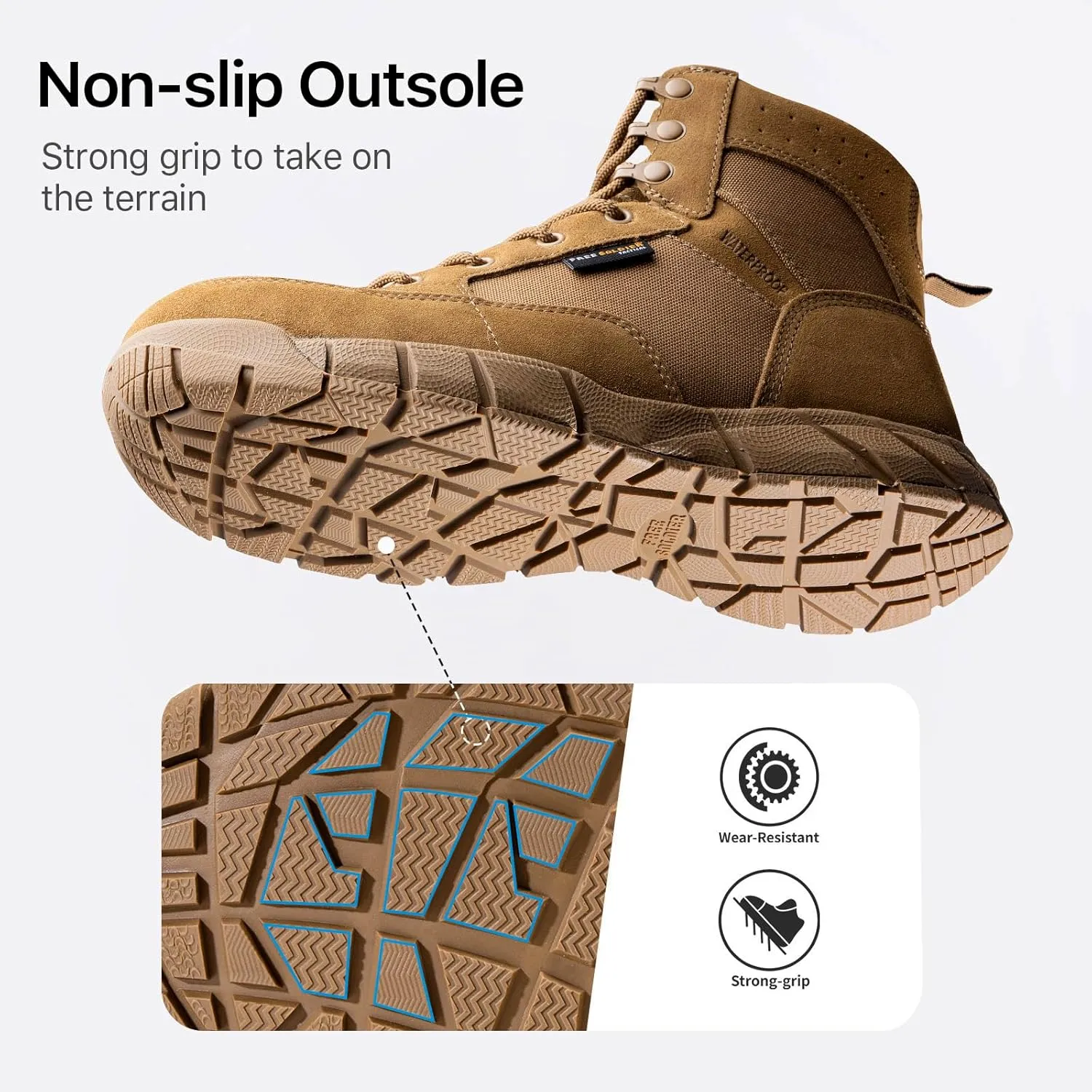 FREE SOLDIER Hiking Work Boots Men's Tactical Boots 6 Inches Waterproof Military Boots Outdoors Desert Boots