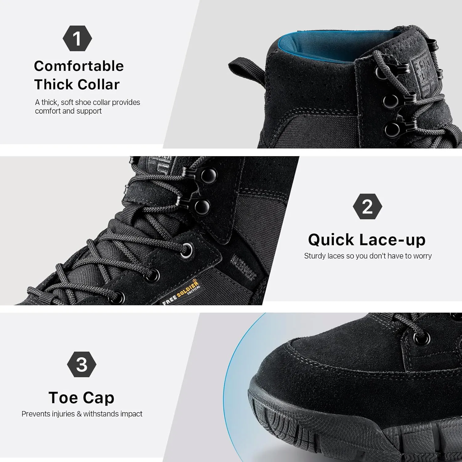 FREE SOLDIER Hiking Work Boots Men's Tactical Boots 6 Inches Waterproof Military Boots Outdoors Desert Boots