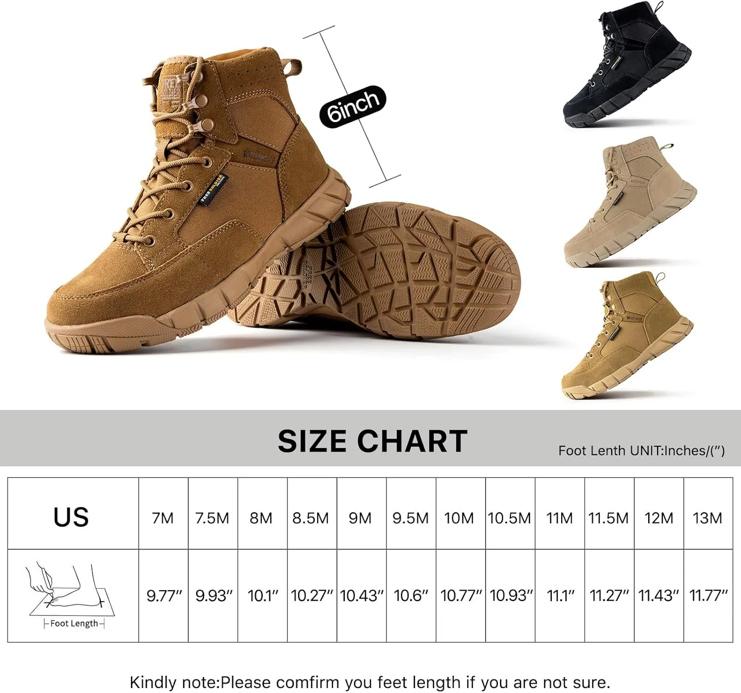FREE SOLDIER Hiking Work Boots Men's Tactical Boots 6 Inches Waterproof Military Boots Outdoors Desert Boots