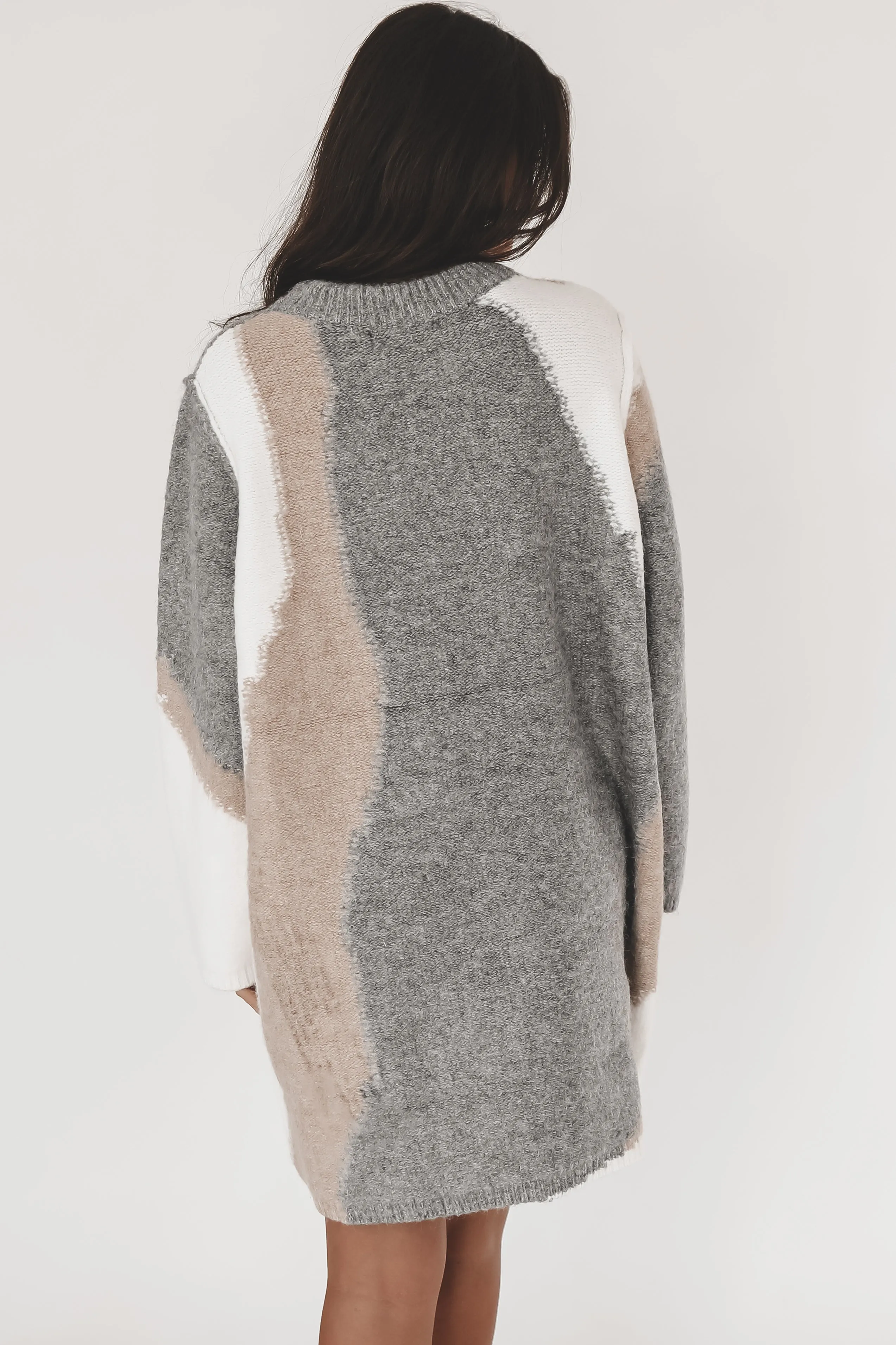 Warm Gray Contrast Sweater Dress for Women