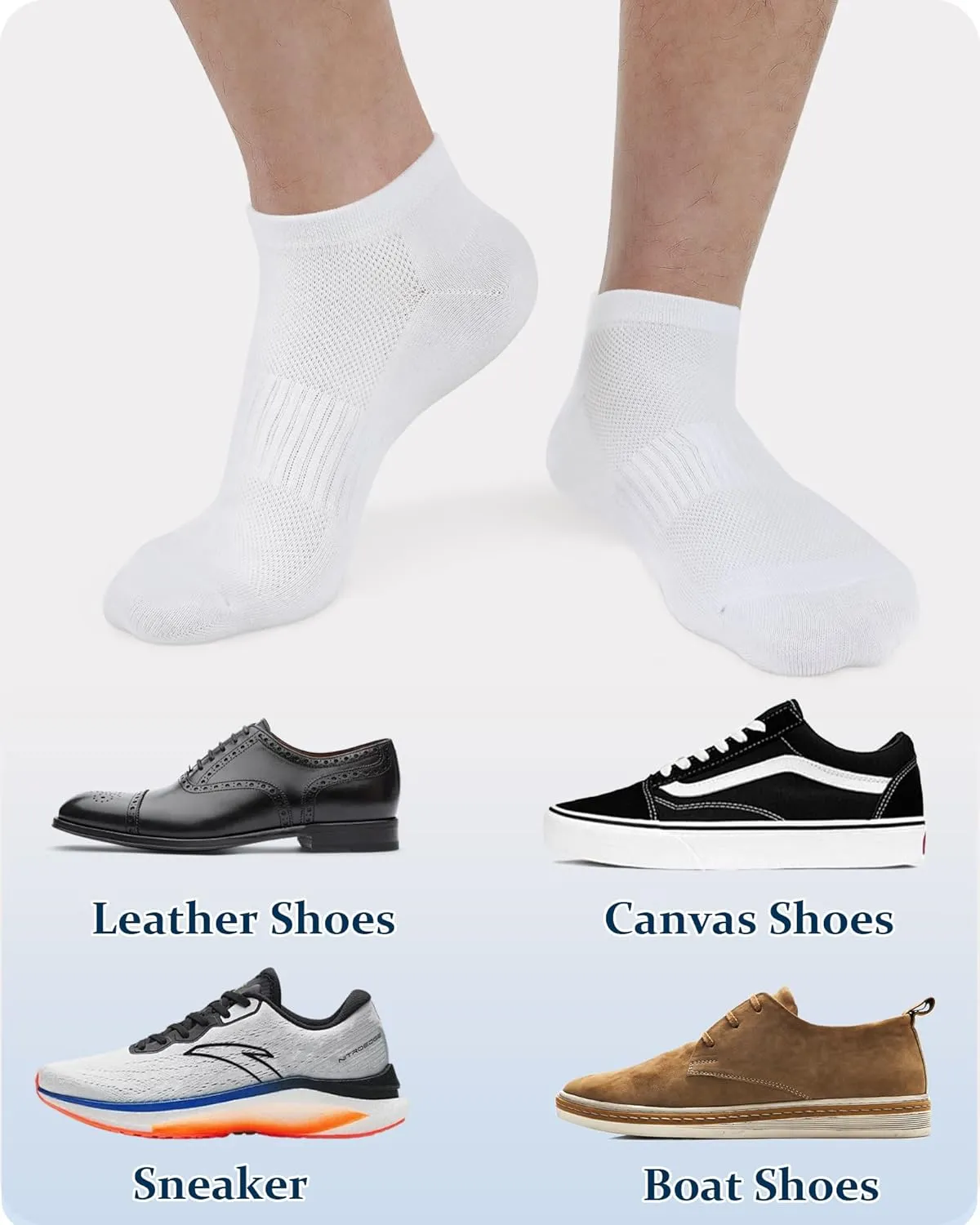 Jane Stone Men's Ankle Socks - 8 Pack Cotton Low Cut Non Slip No Show Socks Size 9-12/13-15