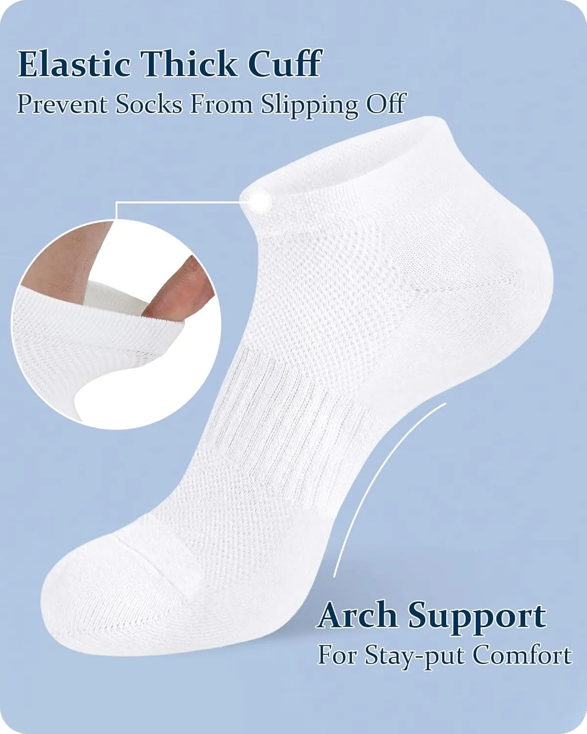 Jane Stone Men's Ankle Socks - 8 Pack Cotton Low Cut Non Slip No Show Socks Size 9-12/13-15