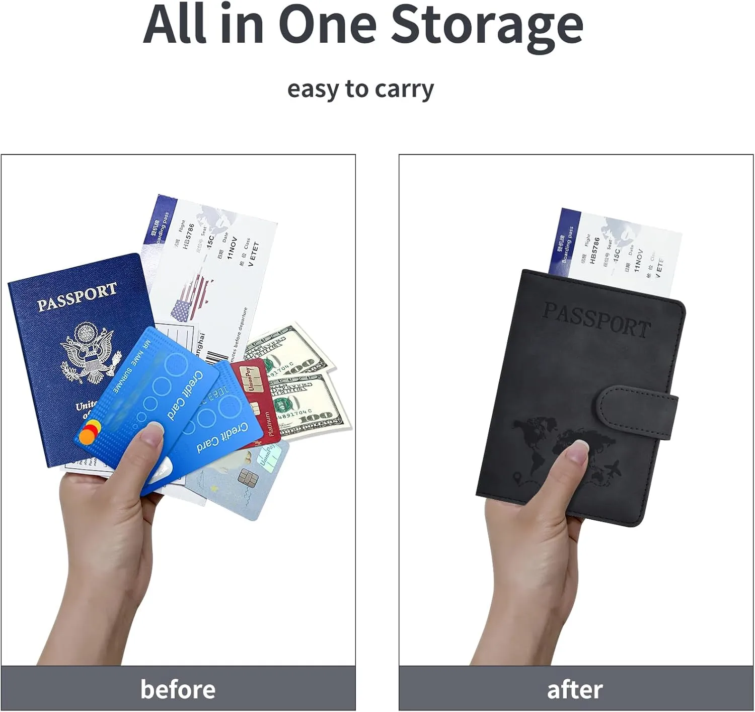 Passport Holder, Passport Cover with Credit Card Slot and Boarding Pass Slot Combo, Passport Wallet Case Book Travel Must Have, RFID Blocking Leather Travel Accessories, Black