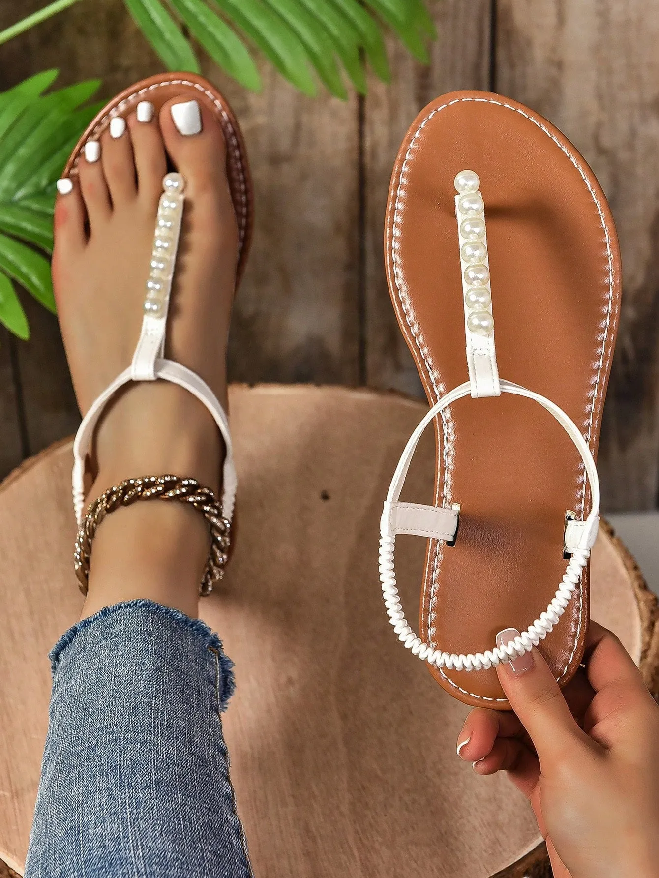 Pearl Roman Flat Sandals Shoes