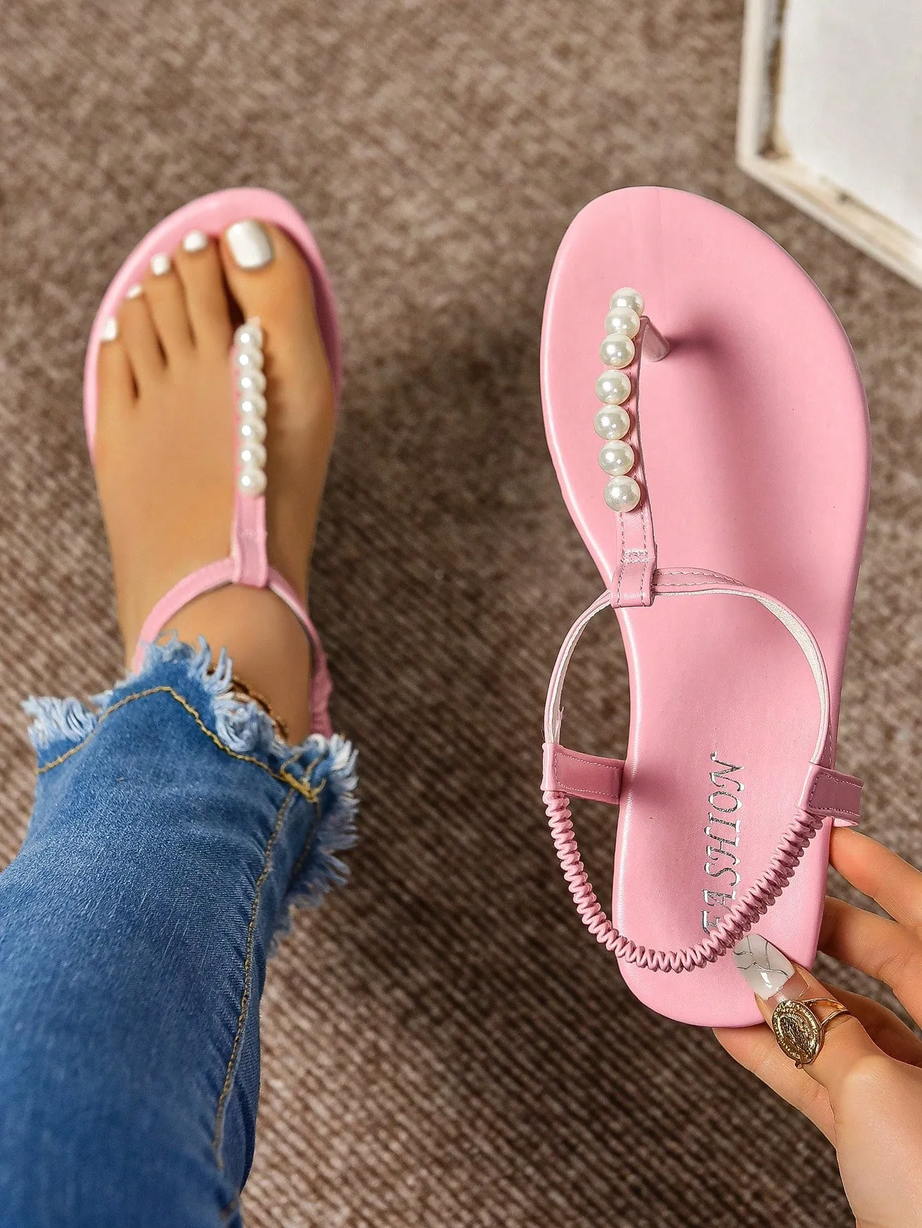 Pearl Roman Flat Sandals Shoes