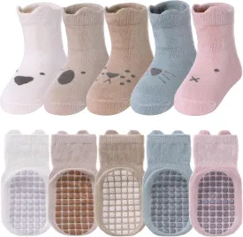 TRUEHAN 5 Pairs Toddler Non Slip Socks with Grips Baby Socks for Kids Girls Boys