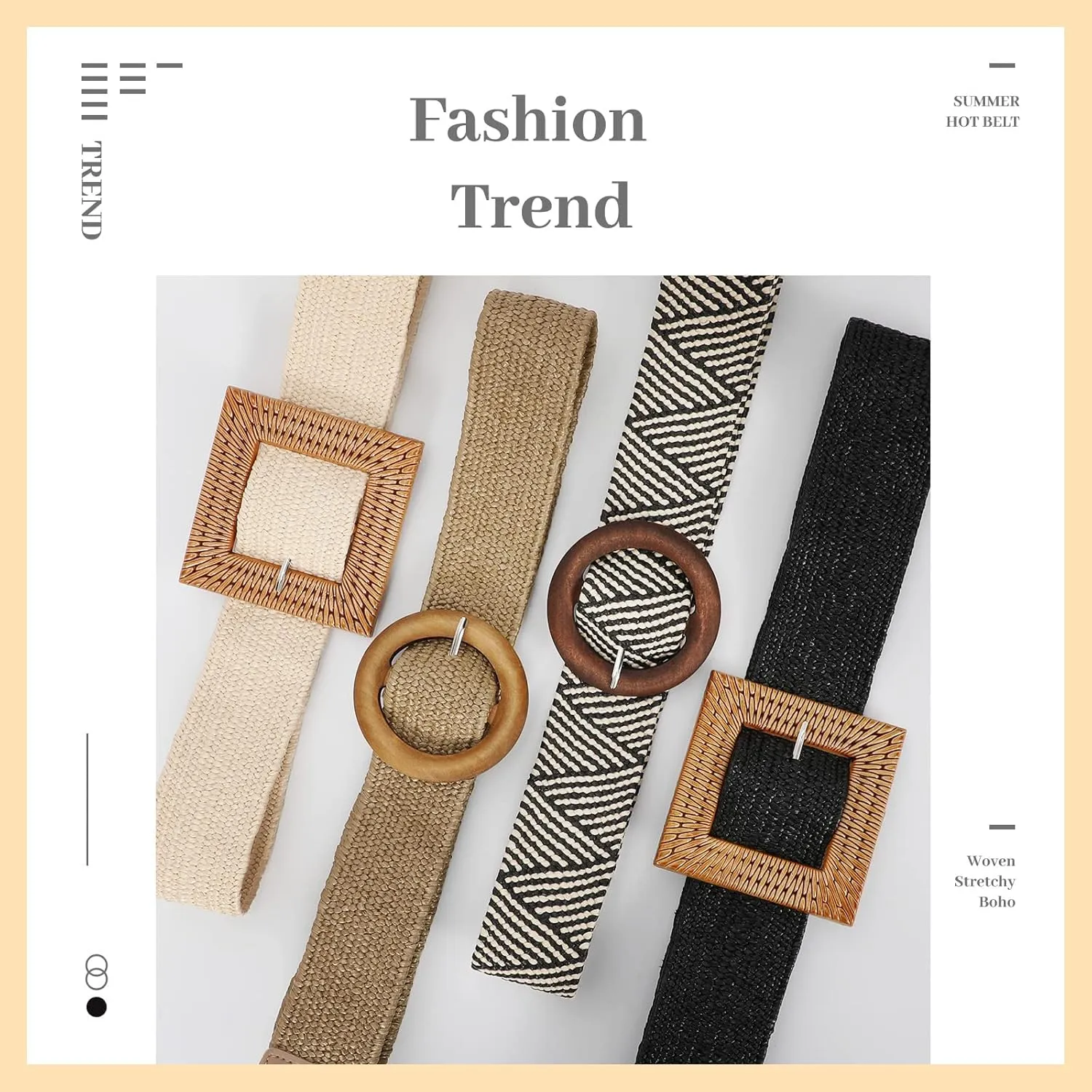 VONMELLI 4 Pack Straw Woven Elastic Stretch Waist Belt Fashion Boho Dress Braided Belts for Women