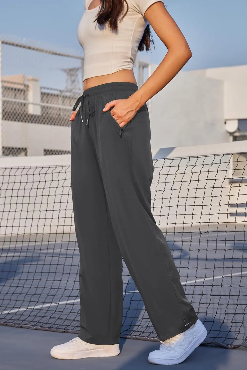 Womens Athletic Hiking Pants Lightweight Quick Dry Water Resistant Elastic Waist Cargo Pants with Zipper Pockets