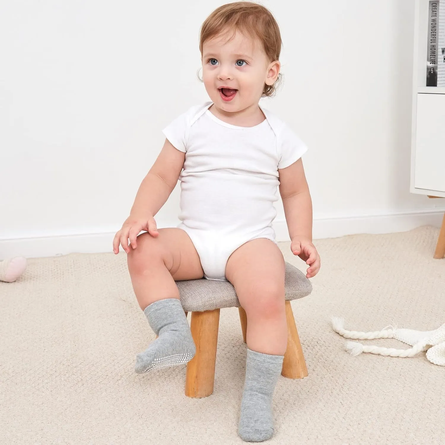 Zaples Grip Crew Socks with Non Slip/Anti Skid Soles for Baby Infants Toddlers Kids Boys Girls