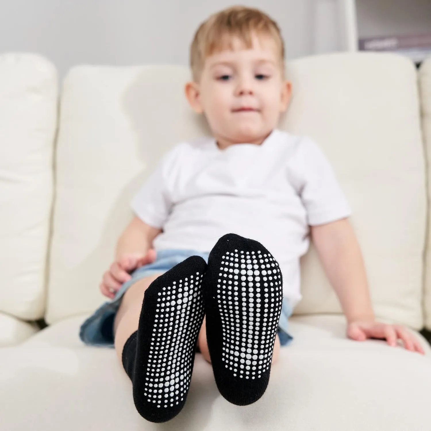 Zaples Grip Crew Socks with Non Slip/Anti Skid Soles for Baby Infants Toddlers Kids Boys Girls