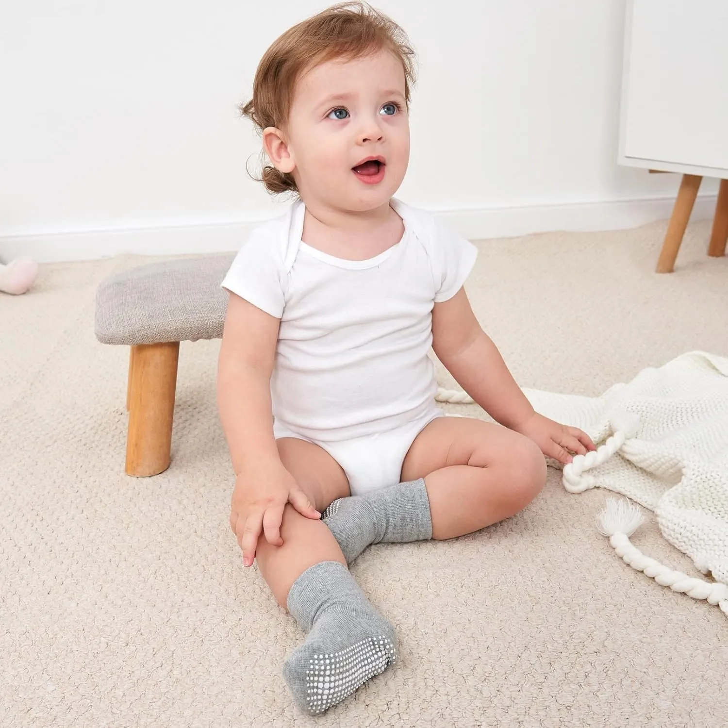 Zaples Grip Crew Socks with Non Slip/Anti Skid Soles for Baby Infants Toddlers Kids Boys Girls