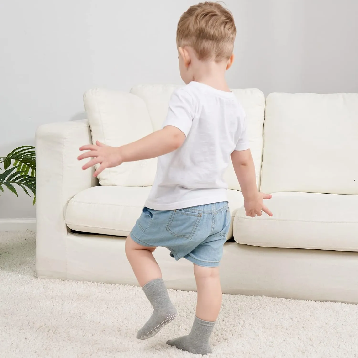 Zaples Grip Crew Socks with Non Slip/Anti Skid Soles for Baby Infants Toddlers Kids Boys Girls